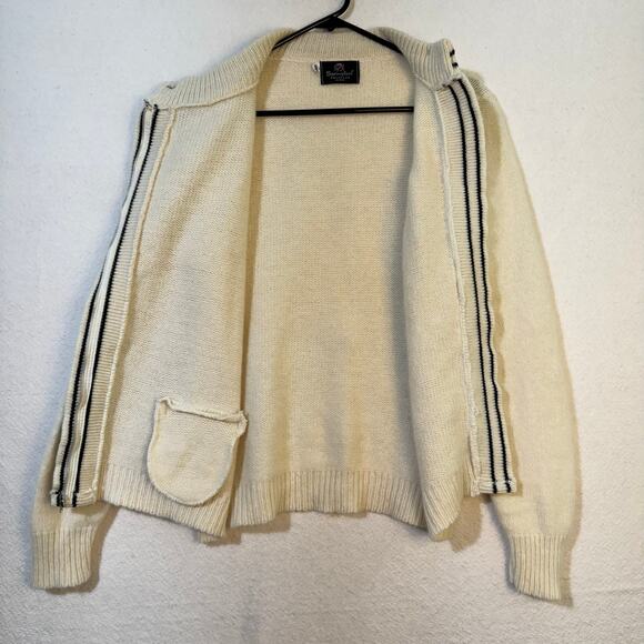 Springfoot VTG White Wool Full-Zip Cardigan Sweater Black Trim Women’s Small - Picture 6 of 8